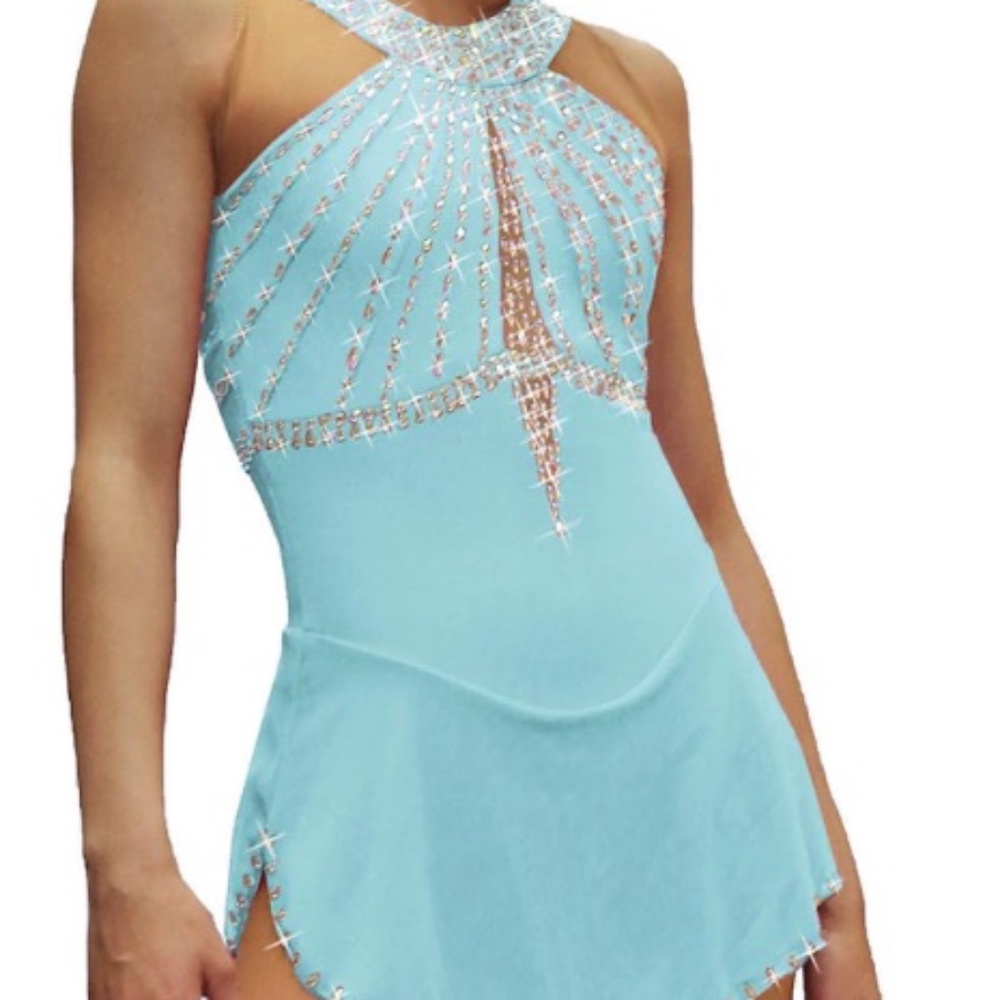 Figure Skating Dress Women's Girls' Ice Skating Dress Blue White Pink Open Back